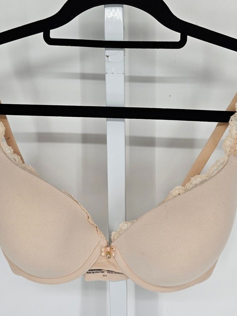 Soma Womens Sz 34DD Embraceable Push Up Lace Trim Bra Light Beige